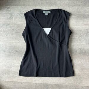 Beechers Brook Black White Layer Wrap-Front Tank Top